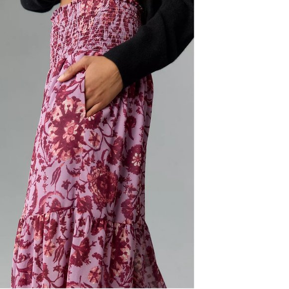 By Anthropologie Chiffon Tiered Wide-Leg Pants size M new purple floral - Picture 5 of 6